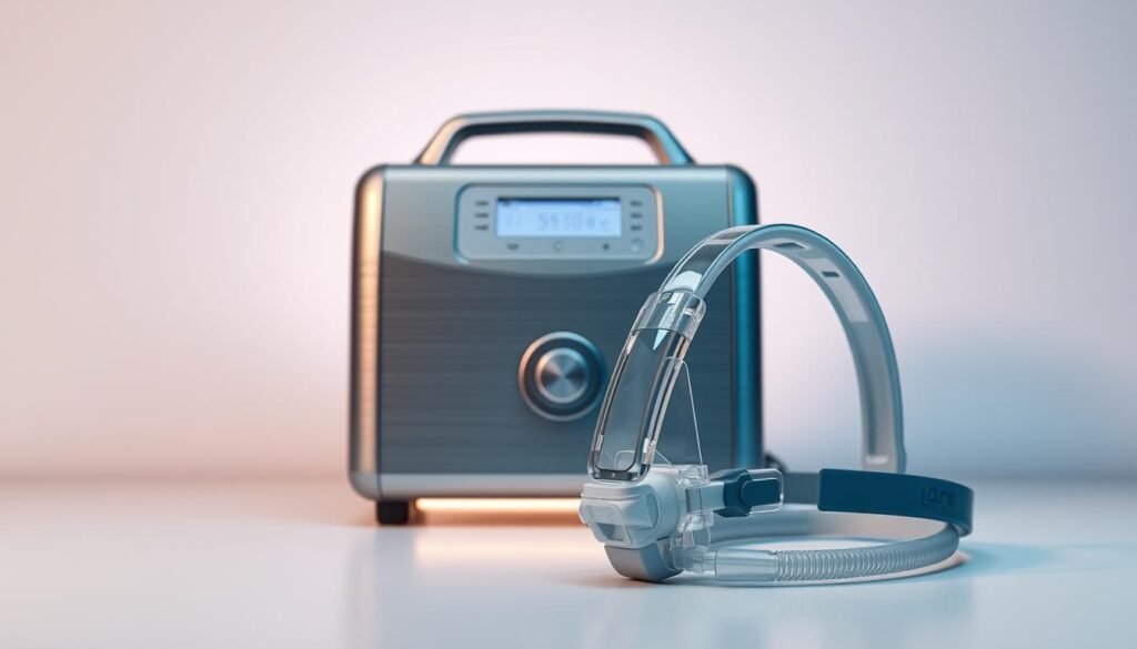 A sleek, modern iCareCPAP sleep apnea machine set against a minimalist, clean-lined background. The device is rendered in brushed metal and backlit with a soft glow, conveying a sense of technological sophistication. The mid-ground showcases the machine's various controls and display panel, while the foreground emphasizes the ergonomic, user-friendly design of the attached mask and tubing. Soft, directional lighting casts subtle shadows, highlighting the machine's form and intricate details. The overall atmosphere is one of clinical precision and personal health optimization, reflecting the importance and functionality of this sleep therapy solution. A sleek, modern iCareCPAP sleep apnea machine set against a minimalist, clean-lined background. The device is rendered in brushed metal and backlit with a soft glow, conveying a sense of technological sophistication. The mid-ground showcases the machine's various controls and display panel, while the foreground emphasizes the ergonomic, user-friendly design of the attached mask and tubing. Soft, directional lighting casts subtle shadows, highlighting the machine's form and intricate details. The overall atmosphere is one of clinical precision and personal health optimization, reflecting the importance and functionality of this sleep therapy solution.